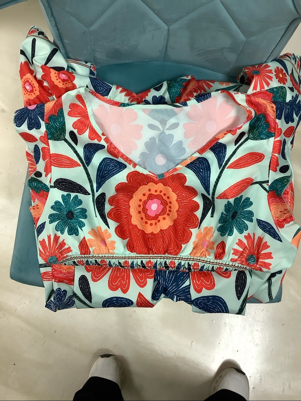 Women Floral Maxi Dress - Mint with Coral & Navy - Picture 4 of 4